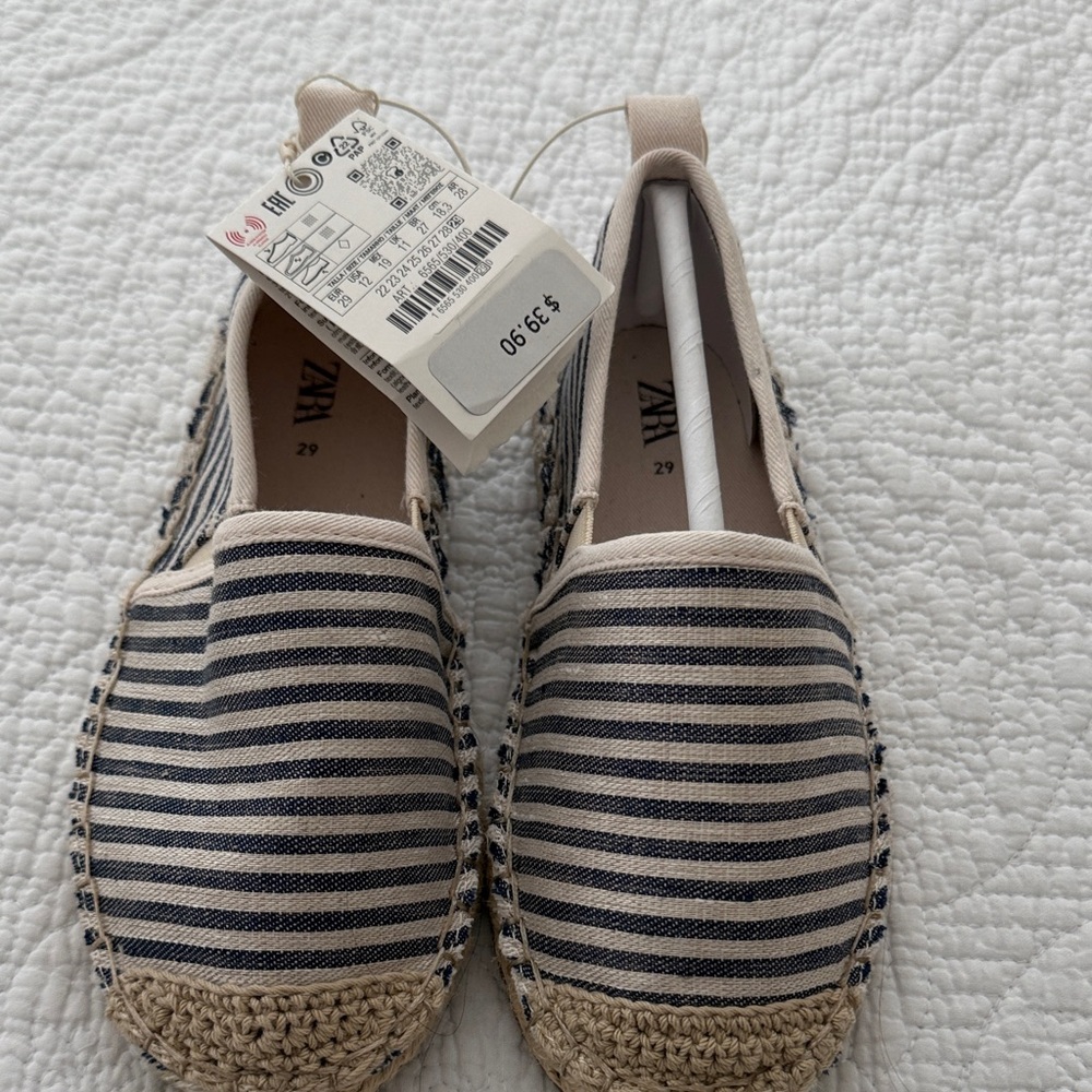 Zara Navy and Beige Striped Espadrille Flats